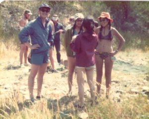 Left to Right: Dennis Tom, Darlene Sue, Sandy Tom, Elinor Tom (back to camera). Stanislaus River, CA 1973